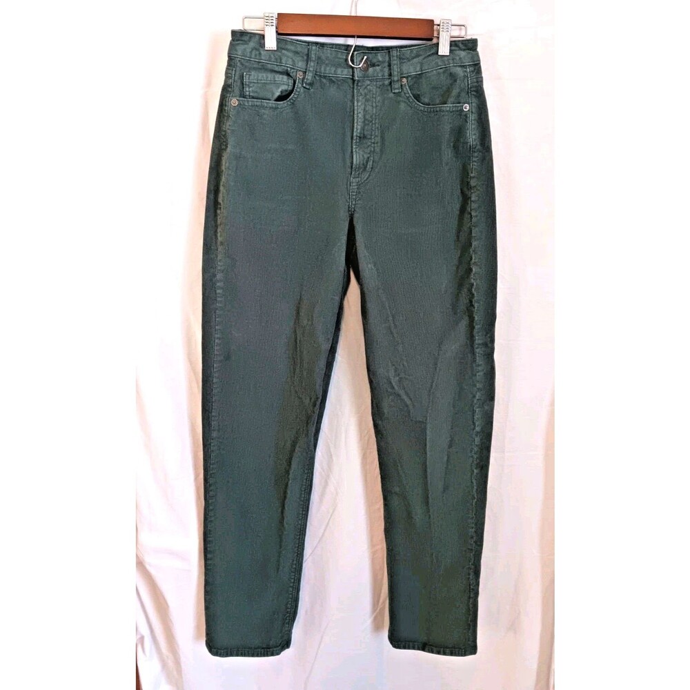American Eagle Women 90s Straight Corduroy Pants 6 Olive Green High Rise Stretch